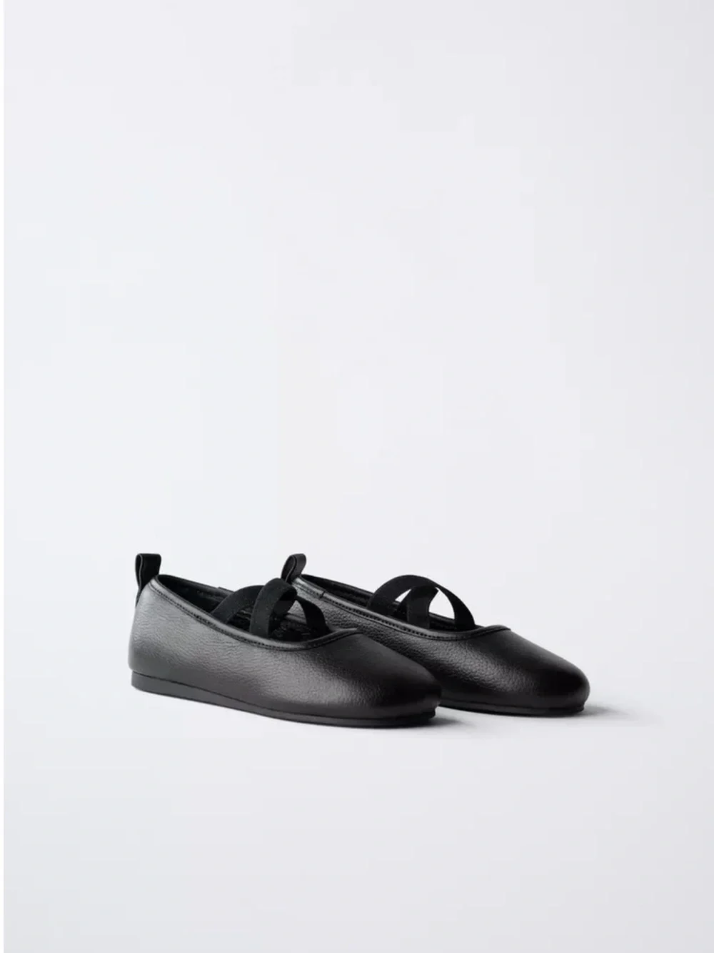 ZARA Black Toddler Leather Cross-Strap Ballet Flats